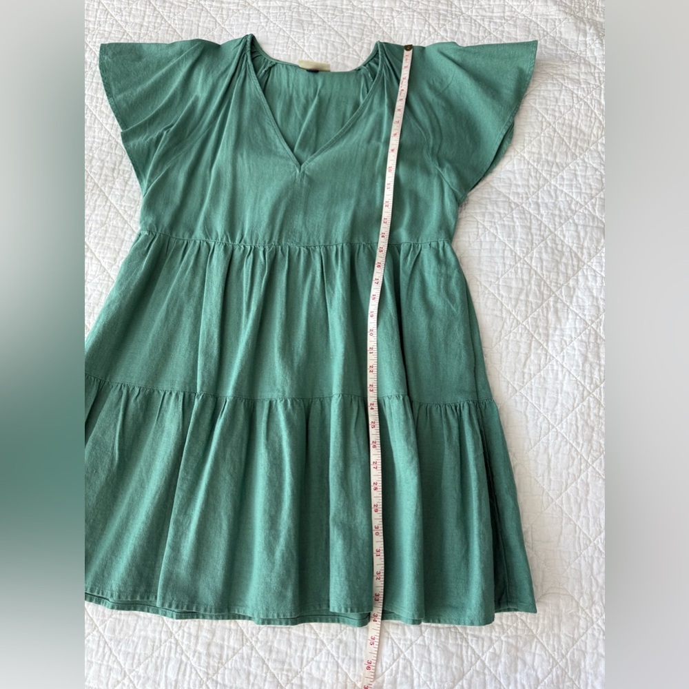 Green V-Neck Tiered Dress Cotton/Rayon Blend - Picture 6 of 9